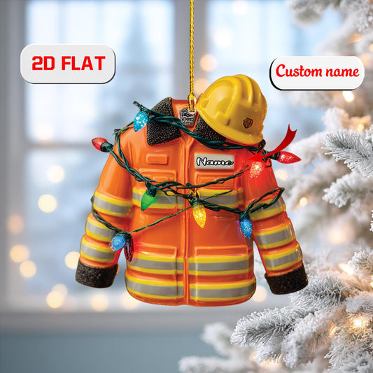 2D Acrylic Christmas Ornament, Firefighter Jacket Holiday Decor, Personalized Hero Ornament, Unique Xmas Tree Gift, Christmas Gift