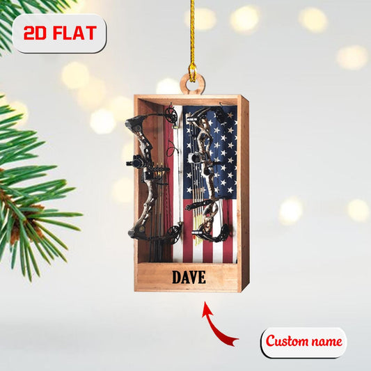2D Acrylic Christmas Ornament, Bow Hunting Archery Holiday Decor with USA Flag, Hunter Ornament for Men, Outdoor Xmas Gift, Christmas Gift
