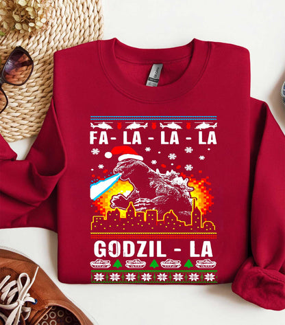 Funny Godzilla Ugly Christmas Sweatshirt, Retro Godzilla Xmas Sweatshirt, Monster Holiday Party Shirt, Funny Christmas Gift