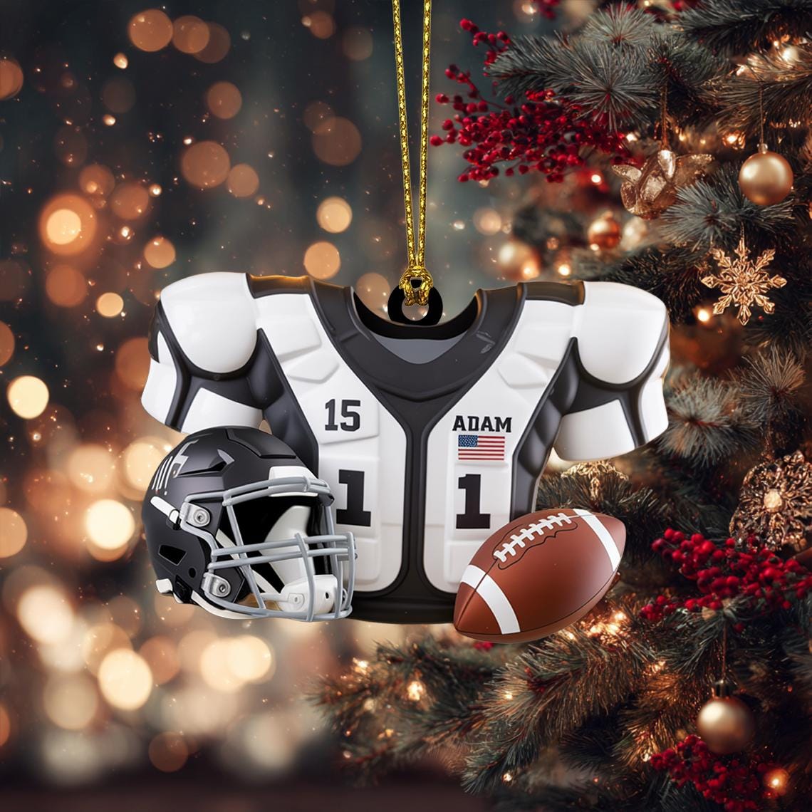 Custom Football Christmas Ornament, Flat 2D Acrylic Jersey Keepsake, Personalized Gift for Football Player, Holiday Sports Decoration