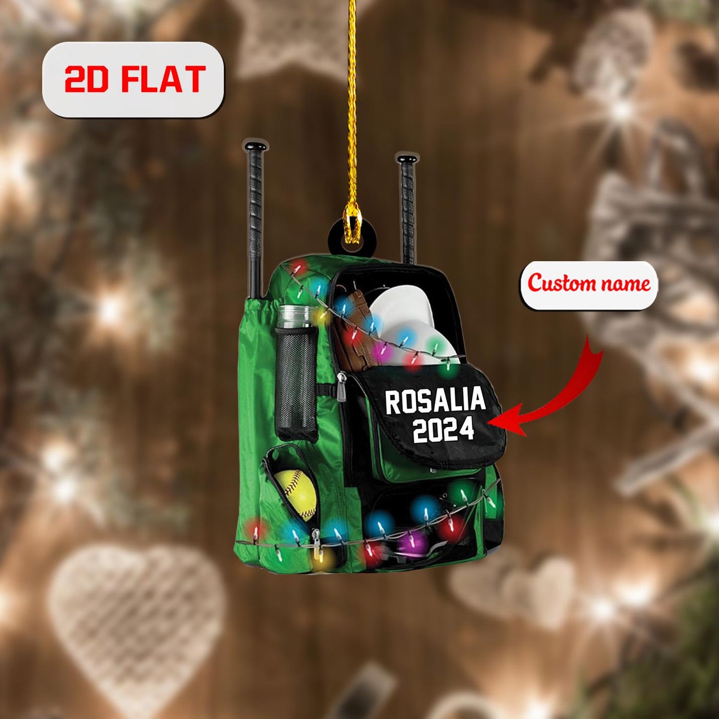 Personalized Sports Backpack Ornament, Custom Name and Year Christmas Decoration, Holiday Keepsake for Baseball or Softball Fans