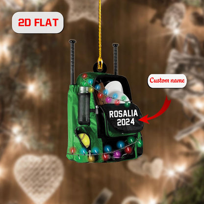 Personalized Sports Backpack Ornament, Custom Name and Year Christmas Decoration, Holiday Keepsake for Baseball or Softball Fans