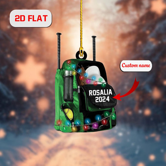 Personalized Sports Backpack Ornament, Custom Name and Year Christmas Decoration, Holiday Keepsake for Baseball or Softball Fans