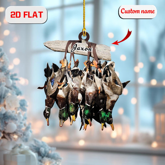 2D Acrylic Christmas Ornament, Duck Hunting Holiday Decor with Game Birds, Hunter Ornament for Men and Outdoor Lovers, Unique Xmas Tree Gift