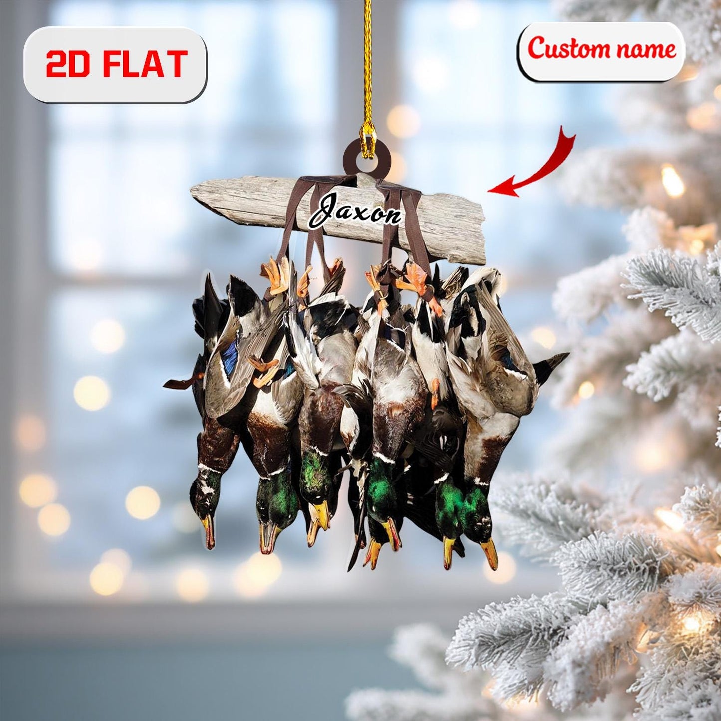 2D Acrylic Christmas Ornament, Duck Hunting Holiday Decor with Game Birds, Hunter Ornament for Men and Outdoor Lovers, Unique Xmas Tree Gift