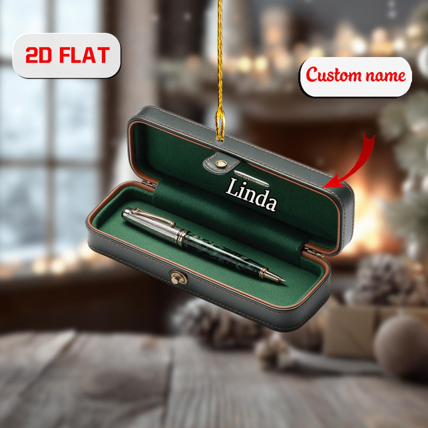 Personalized Pen Ornament Custom Name, Acrylic Christmas Decoration with Pen Case, Teacher Writer Office Ornament Gift for Coworker Boss