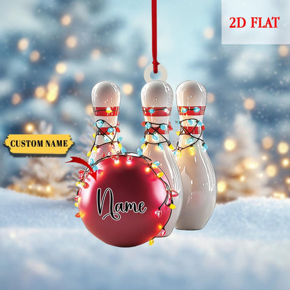 Personalized Name Bowling Ball & Pins 2D Flat Acrylic Ornament, Bowling Christmas Tree Decoration, Gift For Bowling Teams, Bowling Ornament