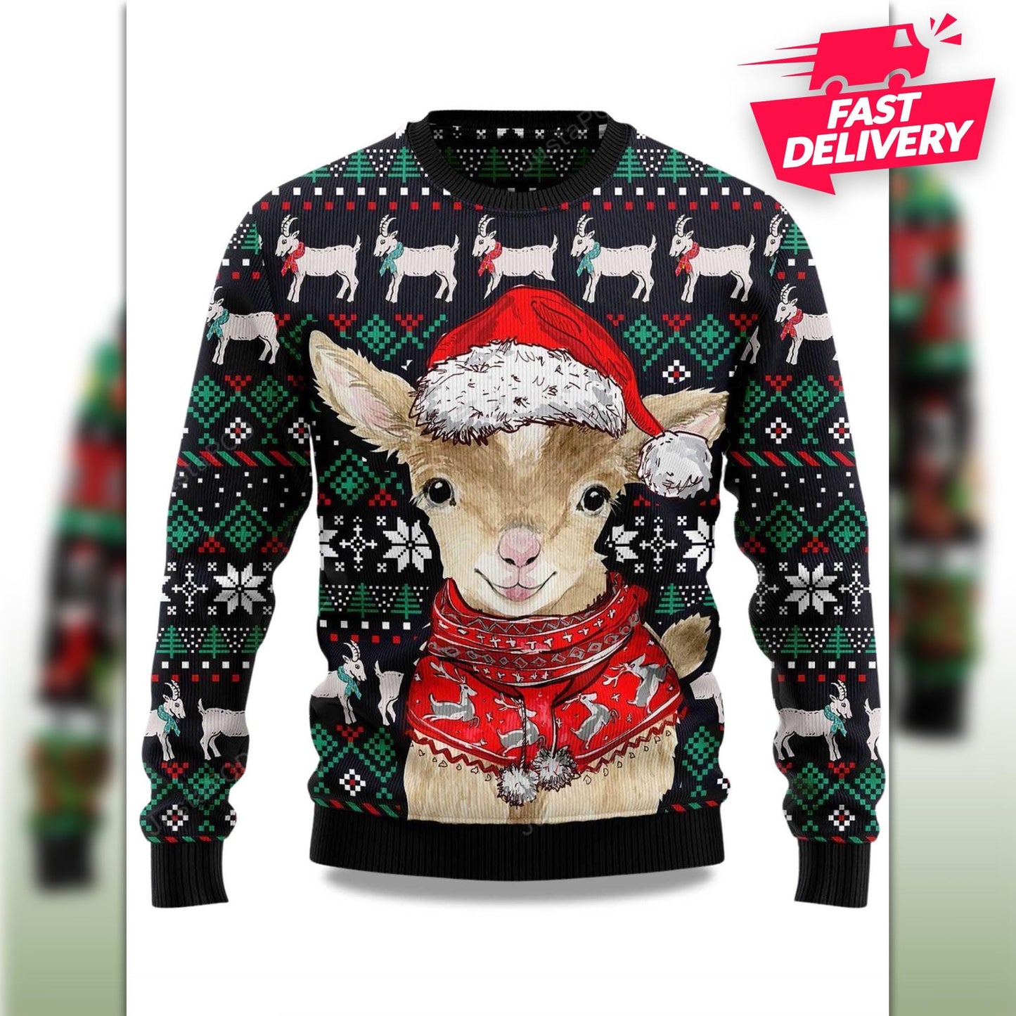 Cute Goat Santa Christmas Ugly Sweater, Family Matching Outfit, Friends Party, Hoodie Xmas Gifts, funny Shirt For Dad, Gift For Husband