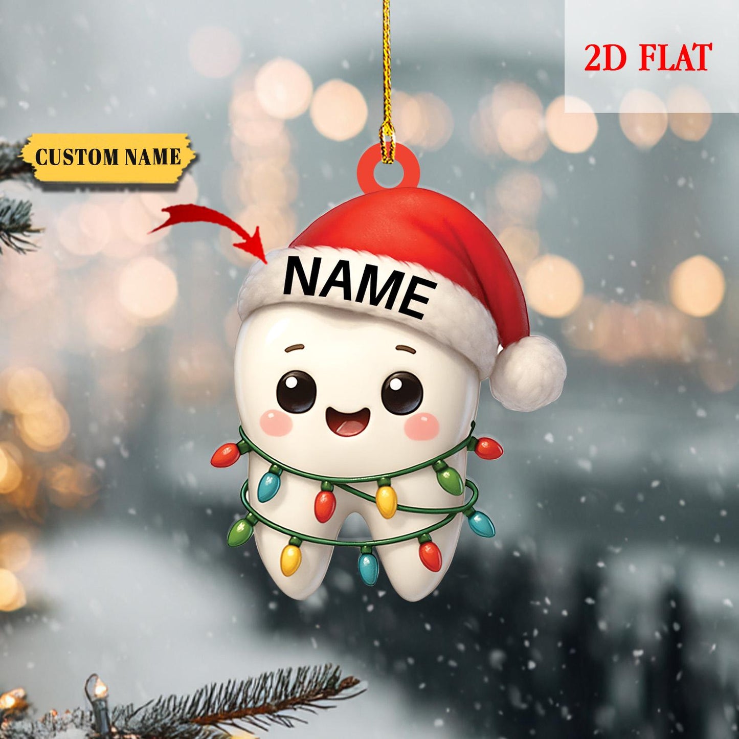 Personalized Teeth Dentist Christmas 2D Flat Ornament, Dentist Christmas Gift, Gift For Teeth Lover, Dental Squad Ornament, Christmas Decor