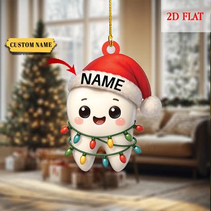 Personalized Teeth Dentist Christmas 2D Flat Ornament, Dentist Christmas Gift, Gift For Teeth Lover, Dental Squad Ornament, Christmas Decor