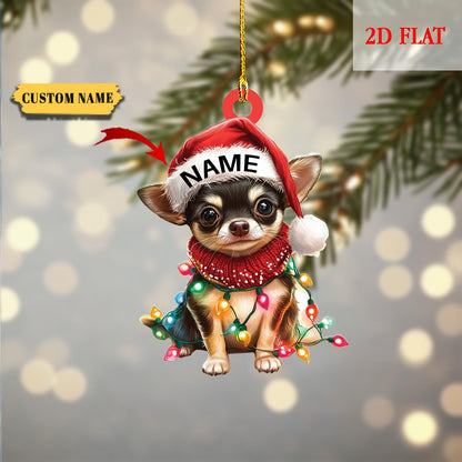 Personalized Chihuahua Dog Ornament, Bad Dog Tangled in Lights Ornament, Cute Chihuahua Lover Gift, Cool Dog Dad Gift, Pet Parent Gift Idea