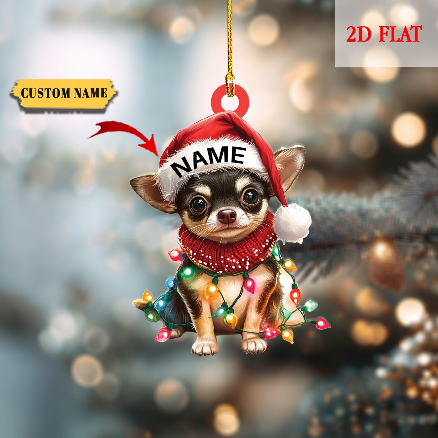 Personalized Chihuahua Dog Ornament, Bad Dog Tangled in Lights Ornament, Cute Chihuahua Lover Gift, Cool Dog Dad Gift, Pet Parent Gift Idea