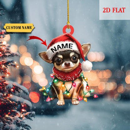 Personalized Chihuahua Dog Ornament, Bad Dog Tangled in Lights Ornament, Cute Chihuahua Lover Gift, Cool Dog Dad Gift, Pet Parent Gift Idea