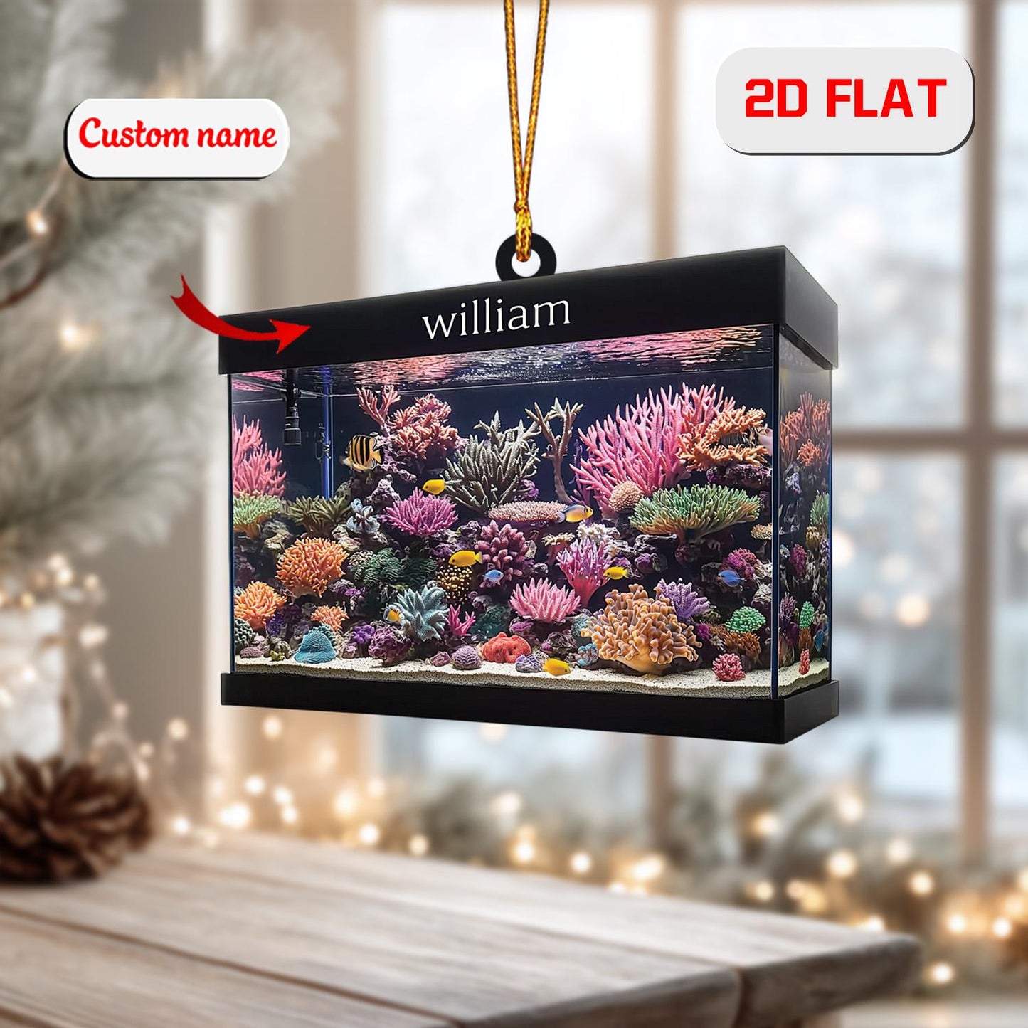 Personalized Aquarium Ornament Custom Name, Acrylic Christmas Decoration, Fish Tank Ornament Gift for Fish Keeper Aquarist Pet Lover Family