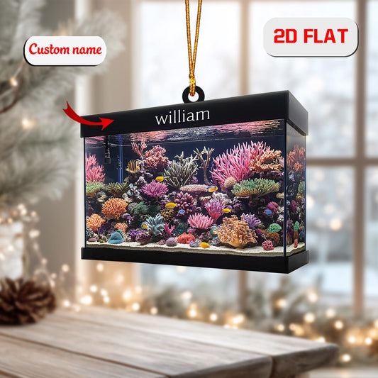 Personalized Aquarium Ornament Custom Name, Acrylic Christmas Decoration, Fish Tank Ornament Gift for Fish Keeper Aquarist Pet Lover Family