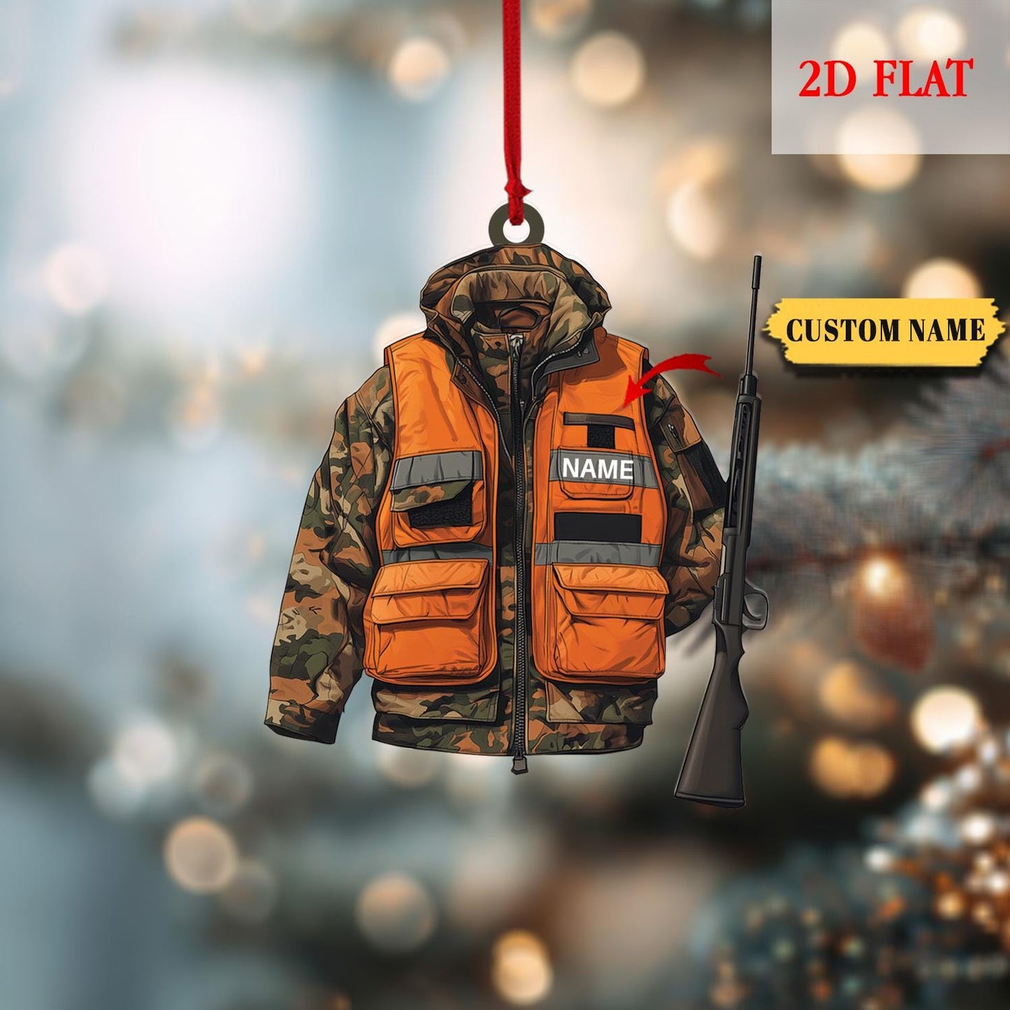 Personalized Hunting 2D Flat Acrylic Ornament, Gift for Deer Hunting Lovers, Hunter Christmas Ornament, Custom Hunting Ornament, Hunter Gift