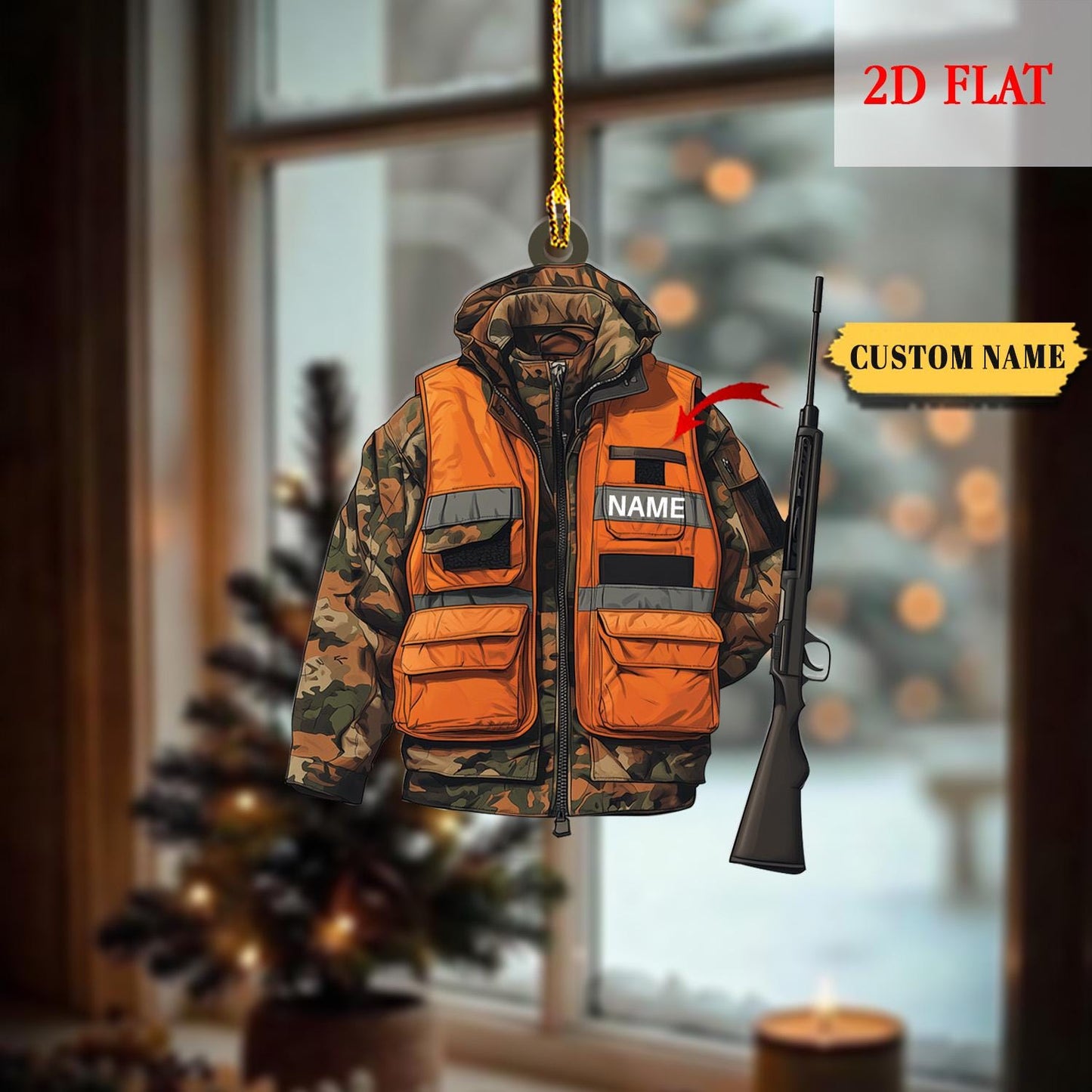 Personalized Hunting 2D Flat Acrylic Ornament, Gift for Deer Hunting Lovers, Hunter Christmas Ornament, Custom Hunting Ornament, Hunter Gift