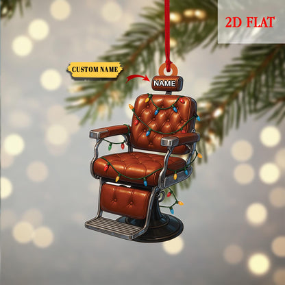 Personalized Barber's Chair Christmas 2D Flat Ornament, Shape Barber Acrylic Ornament, Christmas Gift For Barber, Barber Shop Decor