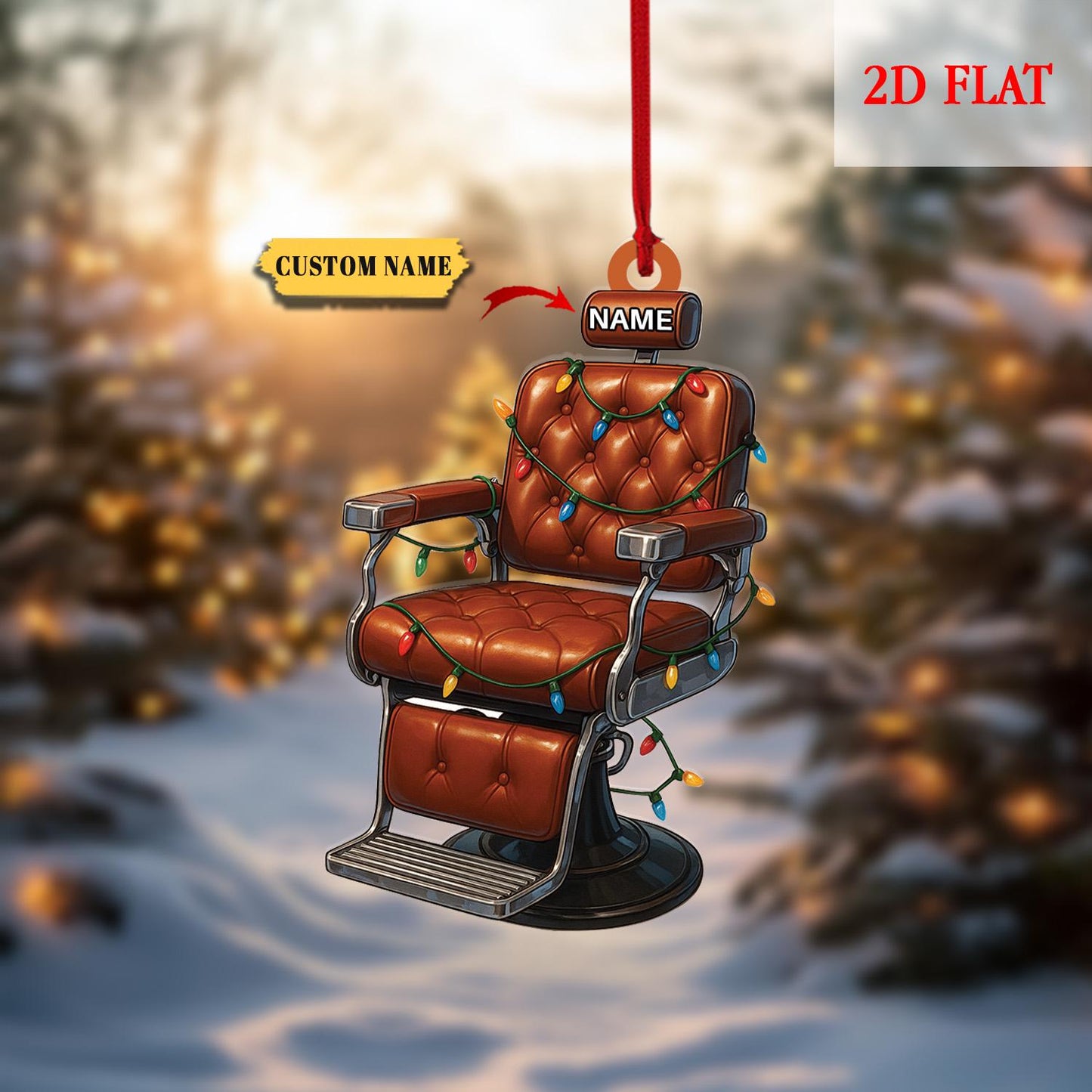 Personalized Barber's Chair Christmas 2D Flat Ornament, Shape Barber Acrylic Ornament, Christmas Gift For Barber, Barber Shop Decor