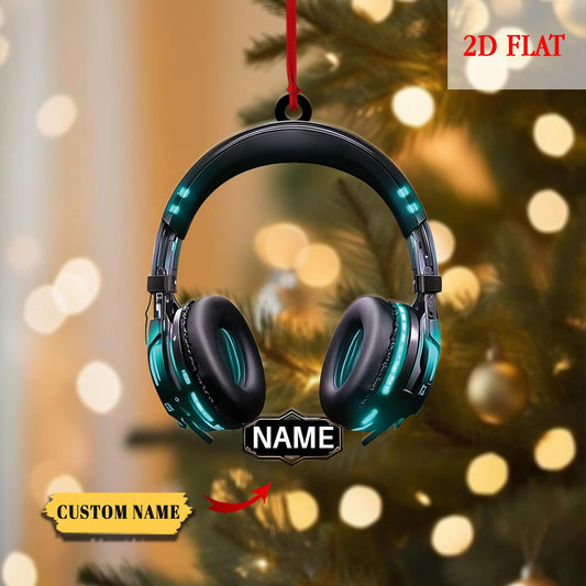Personalized Head Phones Christmas Light Shape 2D Flat Acrylic Ornament, Gaming Head Phones Light Christmas Ornament, Gamer Ornament