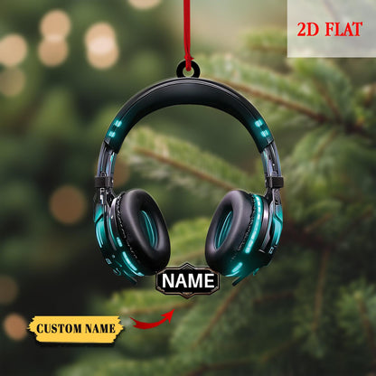 Personalized Head Phones Christmas Light Shape 2D Flat Acrylic Ornament, Gaming Head Phones Light Christmas Ornament, Gamer Ornament