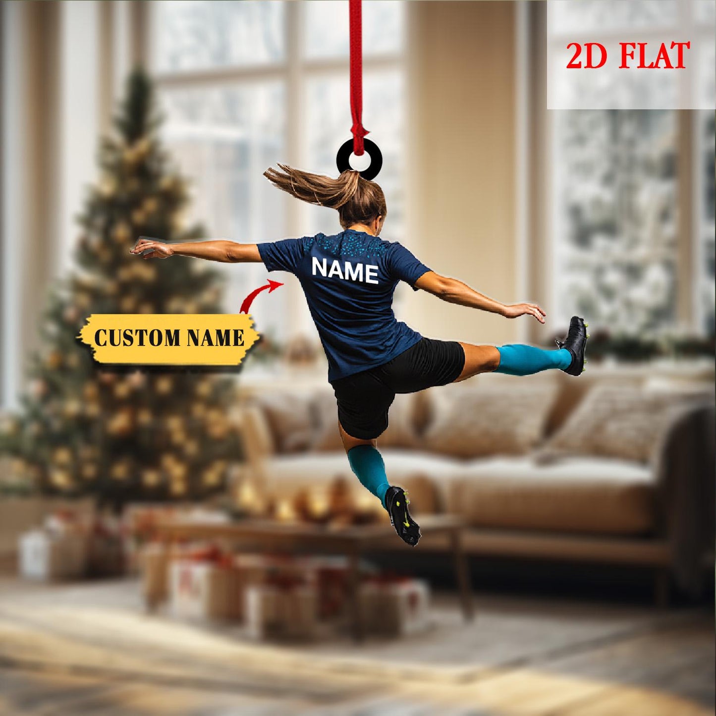 Personalized Soccer Girl Player Christmas 2D Flat Acrylic Ornament, Sport Christmas Ornament, Gift For Soccer Player, Soccer Ornament Decor