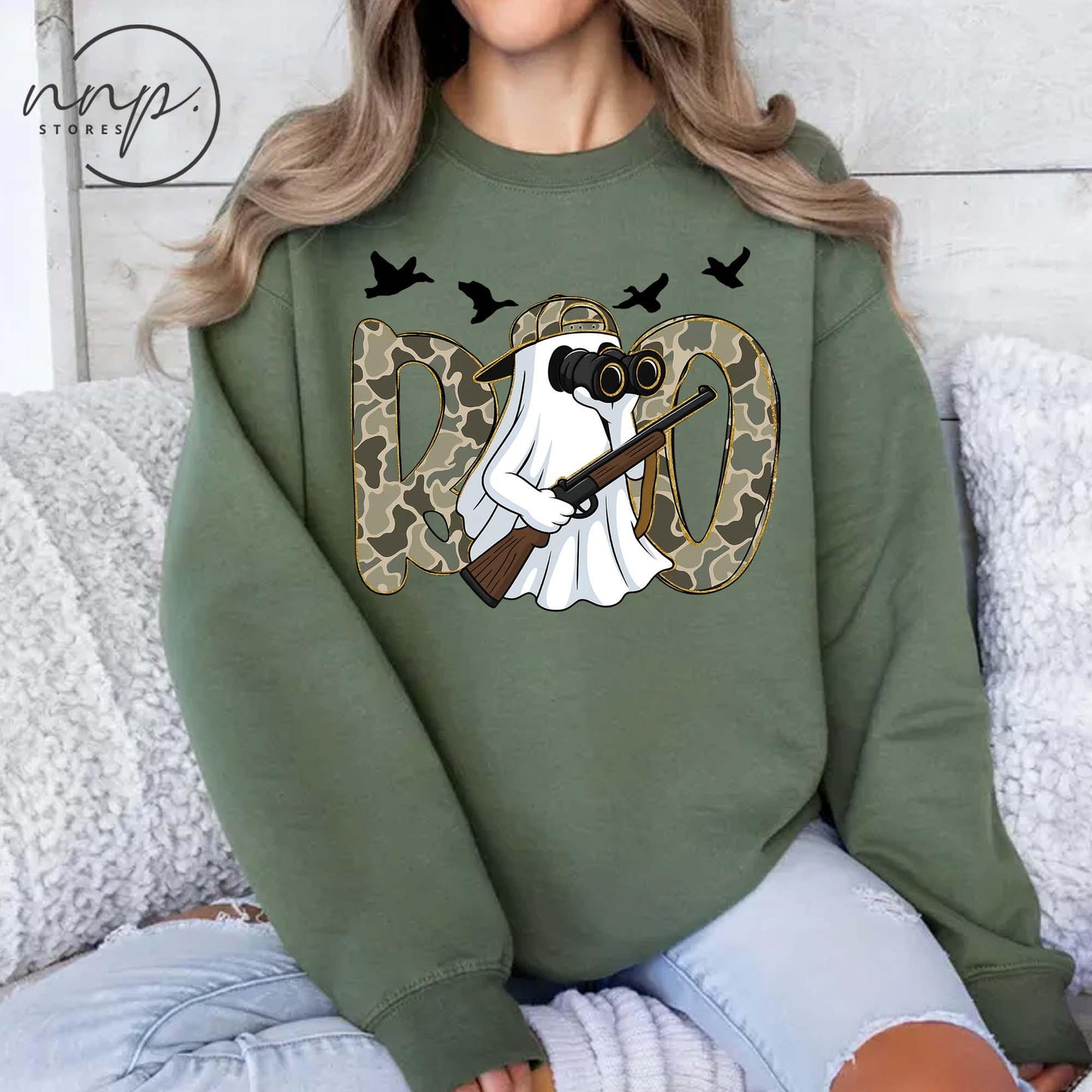 Hunting Season Ghost Boo Sweatshirt, Halloween shirt, Camo Hunter Wildlife Hoodie, Fall Hunting T Shirt, Outdoorsman Top, Waterfowl Deer Tee