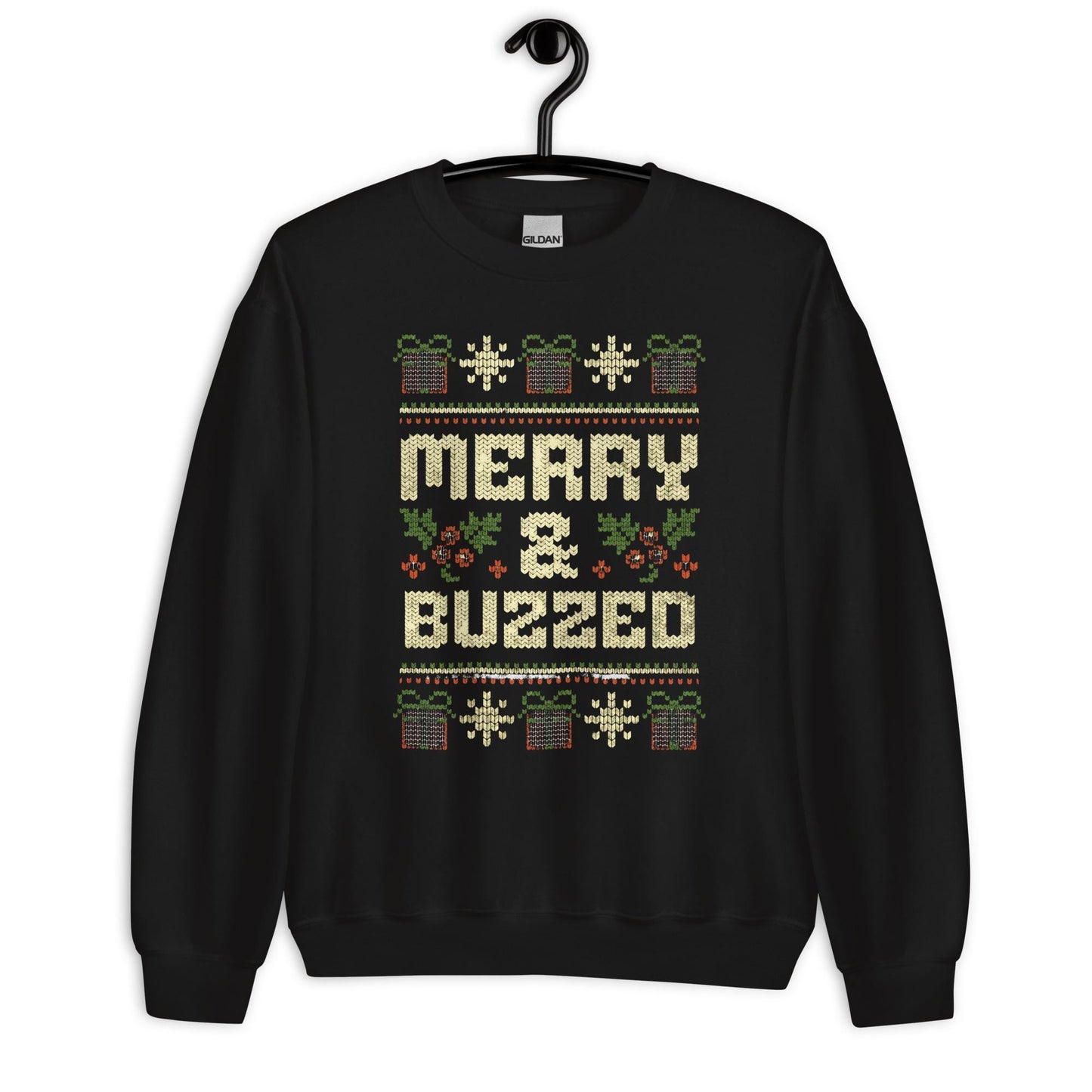 Merry and Buzzed Christmas Jumper | Funny Ugly Xmas | Unisex Holiday Sweatshirt Hoodie | Drinking Party Christmas Outfit