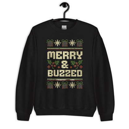 Merry and Buzzed Christmas Jumper | Funny Ugly Xmas | Unisex Holiday Sweatshirt Hoodie | Drinking Party Christmas Outfit