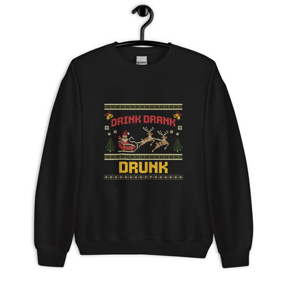 Drink Drank Drunk Christmas Jumper | Funny Ugly Xmas | Holiday Drinking Sweatshirt Hoodie | Unisex Party Christmas Outfit