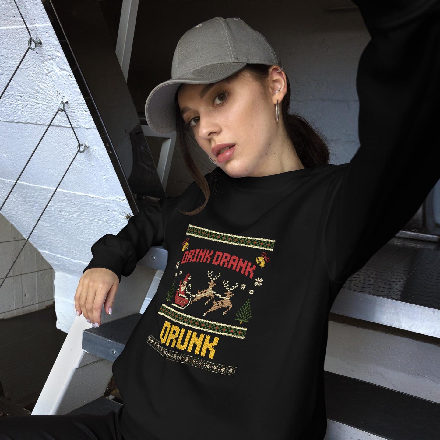 Drink Drank Drunk Christmas Jumper | Funny Ugly Xmas | Holiday Drinking Sweatshirt Hoodie | Unisex Party Christmas Outfit
