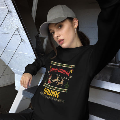 Drink Drank Drunk Christmas Jumper | Funny Ugly Xmas | Holiday Drinking Sweatshirt Hoodie | Unisex Party Christmas Outfit
