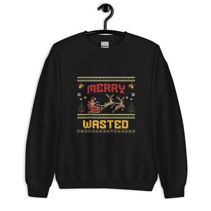 Merry Wasted Christmas Jumper | Funny Ugly Xmas | Holiday Drinking Sweatshirt Hoodie | Unisex Party Festive Christmas Jumper