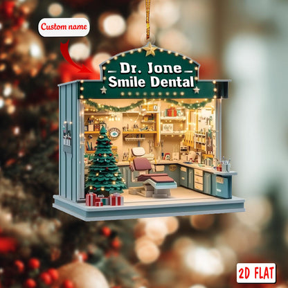 Custom Dental Clinic Ornament 2D Flat, Personalized Dentist Christmas Ornament, Acrylic Dental Office Decoration, Hygienist Holiday Gift