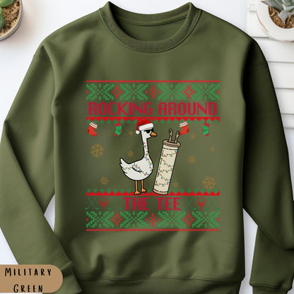 Rockin' Around the Christmas Tree Shirt Silly Goose Sweatshirt Golf Ugly Sweater Secret Santa Gift Ideas Ugly Sweater Party
