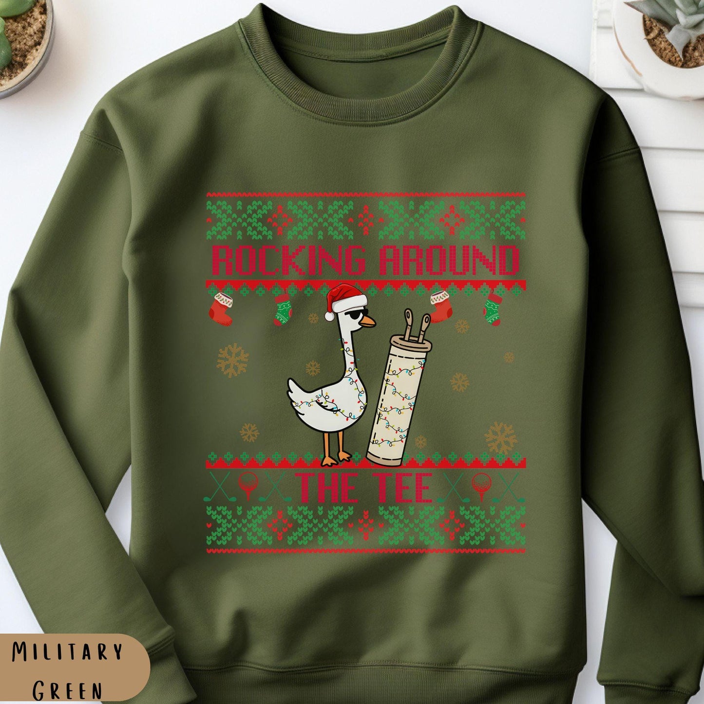 Rockin' Around the Christmas Tree Shirt Silly Goose Sweatshirt Golf Ugly Secret Santa Gift Ideas Ugly Party