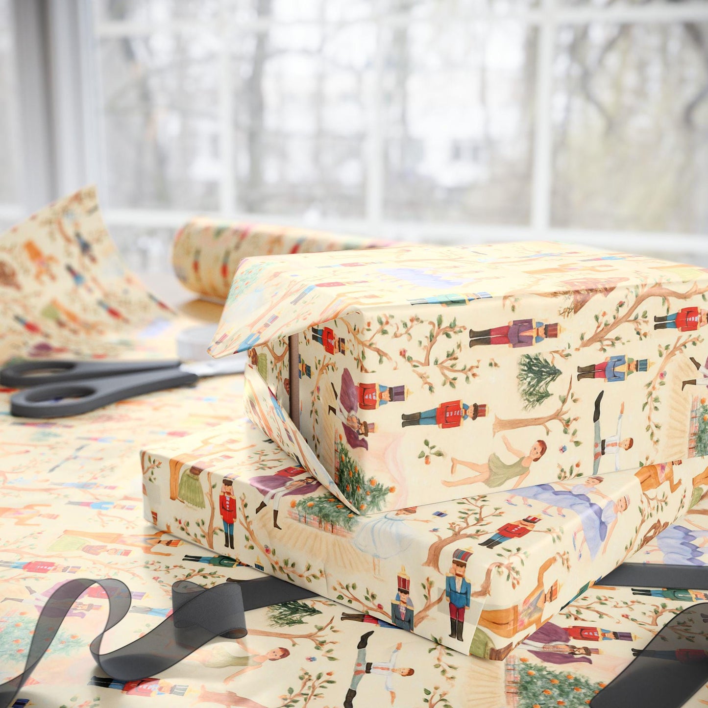 Nutcracker Ballet Wrapping Paper: Ballerinas, Toy Soldiers, Christmas Tree