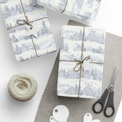 Winter Village Gift Wrap: Neutral Snowy Holiday House Wrapping Paper