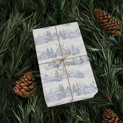 Winter Village Gift Wrap: Neutral Snowy Holiday House Wrapping Paper