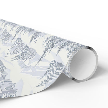 Winter Village Gift Wrap: Neutral Snowy Holiday House Wrapping Paper