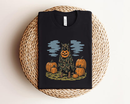 Halloween German Shepherd Sweatshirt, Camo Ghost Dog with Pumpkin Head Shirt, Funny Hunting Dog Costume Fall Shirt, Vintage Dog Shirt