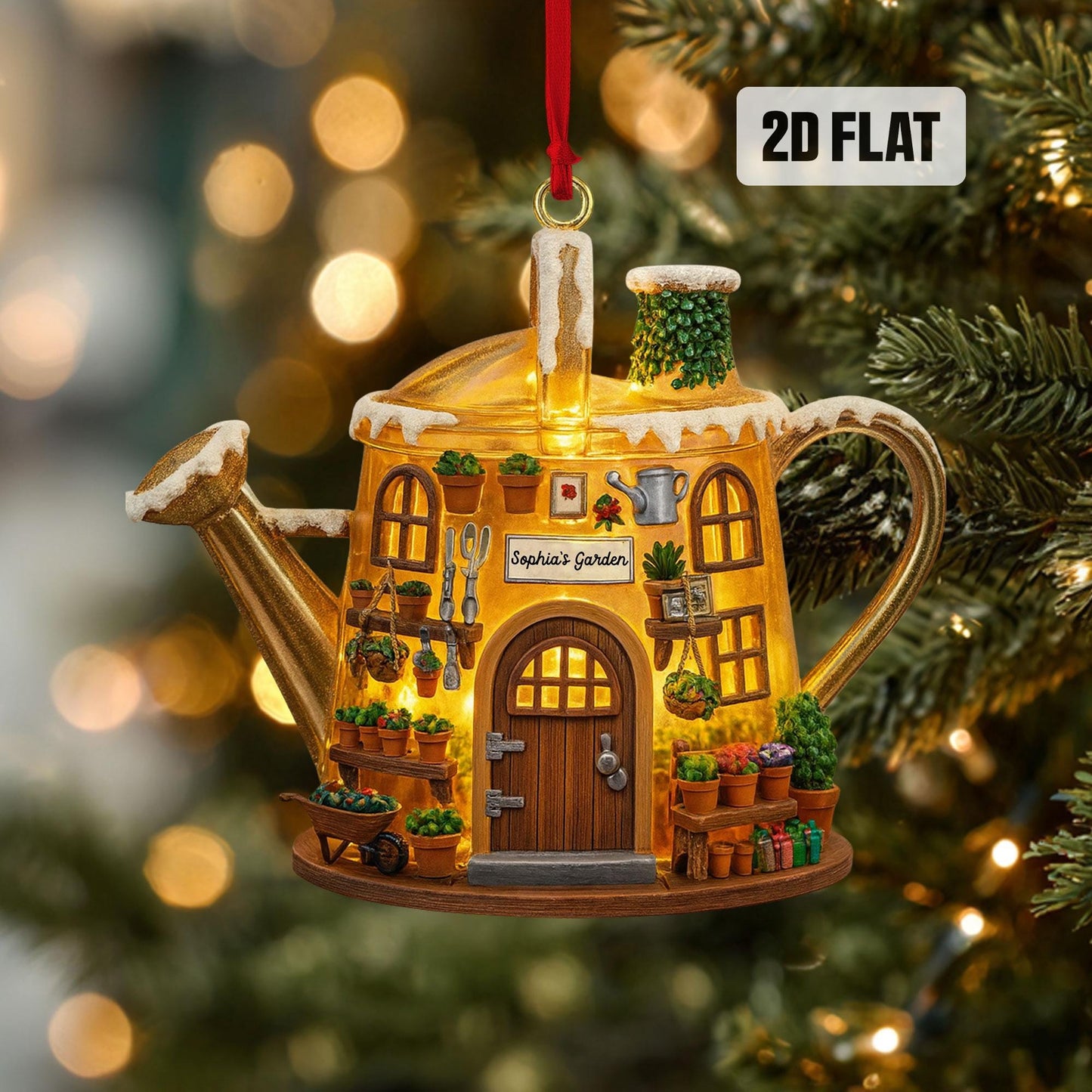 Personalized Garden 2D Flat Ornament, Greenhouse Rearview Mirror Car Accessories, Garden House Christmas Ornament, Xmas Plant Lover Gifts