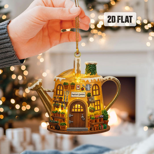 Personalized Garden 2D Flat Ornament, Greenhouse Rearview Mirror Car Accessories, Garden House Christmas Ornament, Xmas Plant Lover Gifts