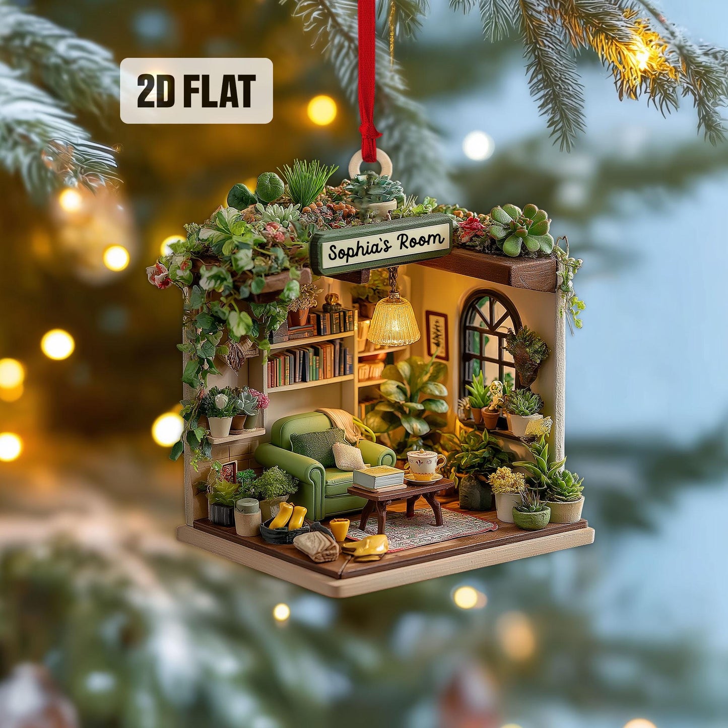 Personalized Garden 2D Flat Ornament, Greenhouse Rearview Mirror Car Accessories, Garden House Christmas Ornament, Plant Lover Gifts