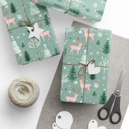 Pink & Sage Green Christmas Gift Wrap: Winter Woodlands Wrapping paper