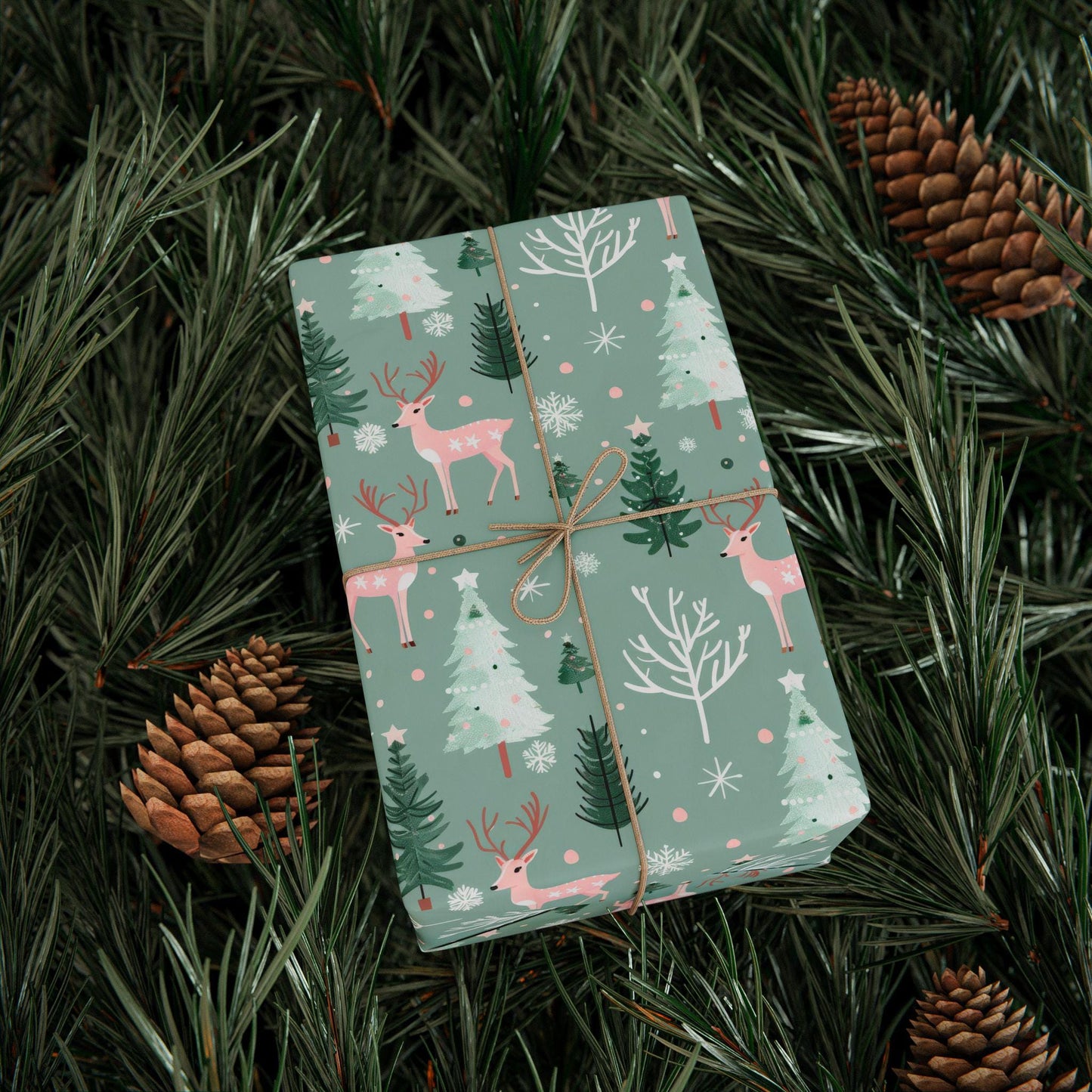 Pink & Sage Green Christmas Gift Wrap: Winter Woodlands Wrapping paper