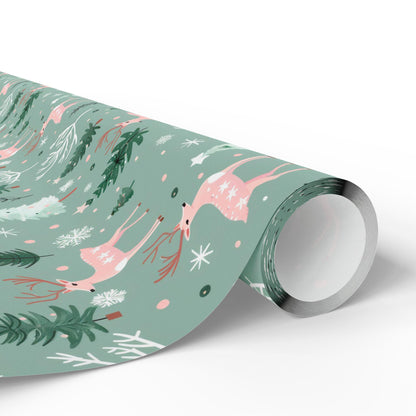 Pink & Sage Green Christmas Gift Wrap: Winter Woodlands Wrapping paper