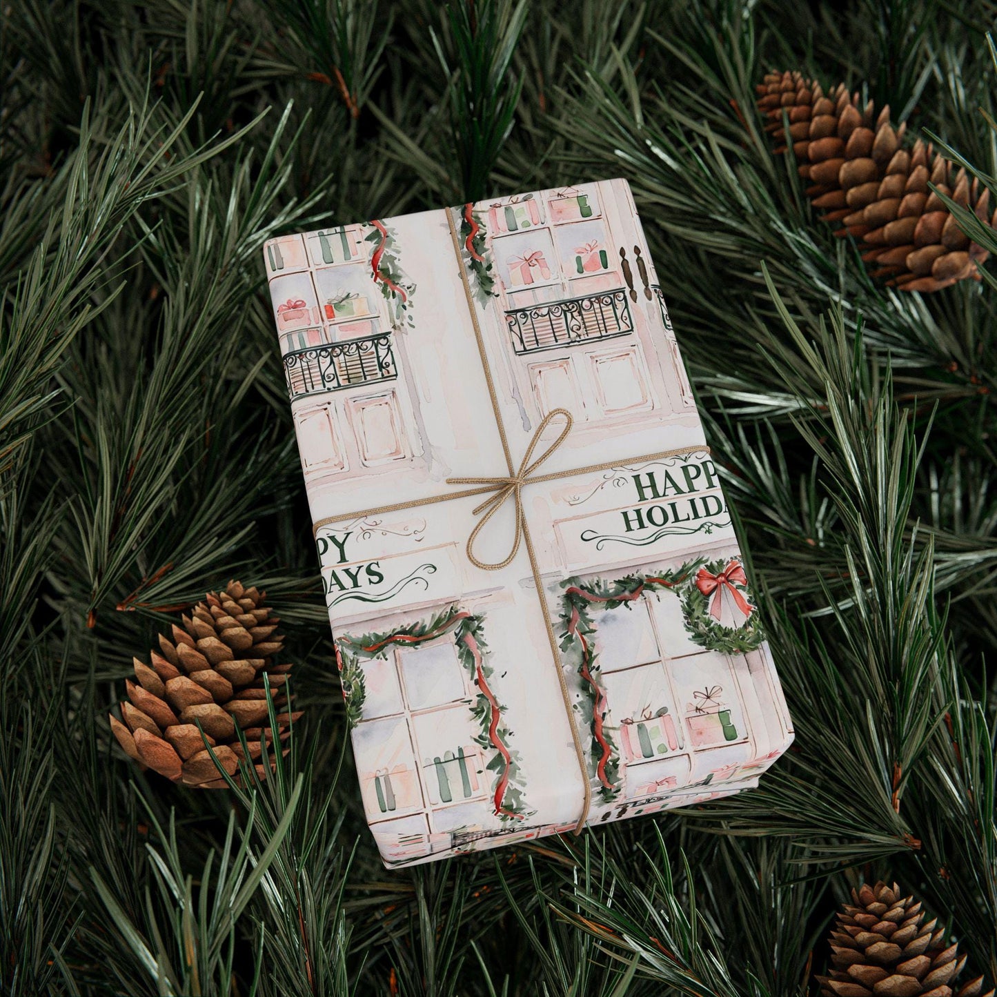 Holiday Wreath Gift Wrapping Paper: Festive Christmas Present Wrap