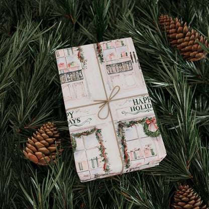 Holiday Wreath Gift Wrapping Paper: Festive Christmas Present Wrap