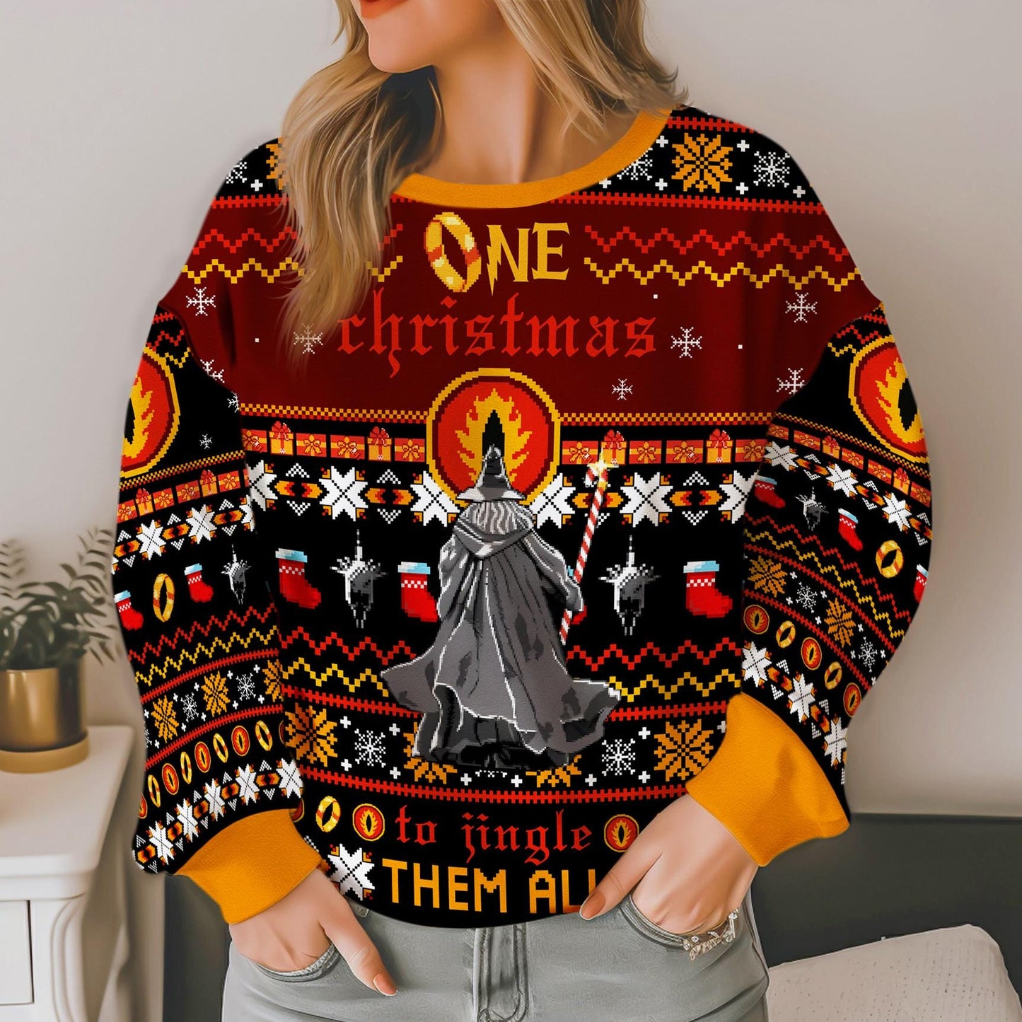 One Christmas To Jingle Them All Ugly Sweater, Lord Of The Rings Ugly Christmas Sweatshirt, LOTR Christmas Ugly Sweater, Christmas Holiday